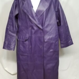 VTG 90's Roaman's Genuine Leather Women's Sz. A6 Vintage Purple Long Trench Coat